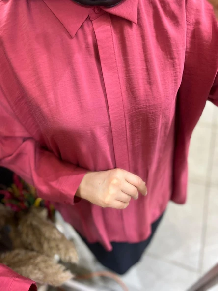 Nuss 3001 Oversize Düğmeli Gömlek Red Plum - Resim 2