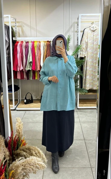 Nuss 3001 Oversize Düğmeli Gömlek Akdeniz - Resim 2
