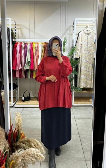 Nuss 3001 Oversize Düğmeli Gömlek Kırmızı ürün görseli 1