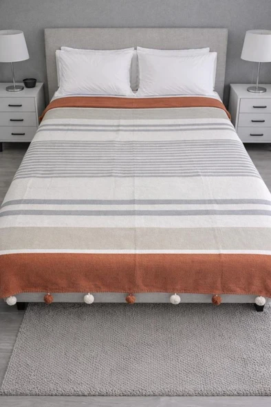 Merinos Colorway Nougat Çift Kişilik Pamuklu Battaniye 180x220 cm ürün görseli 1