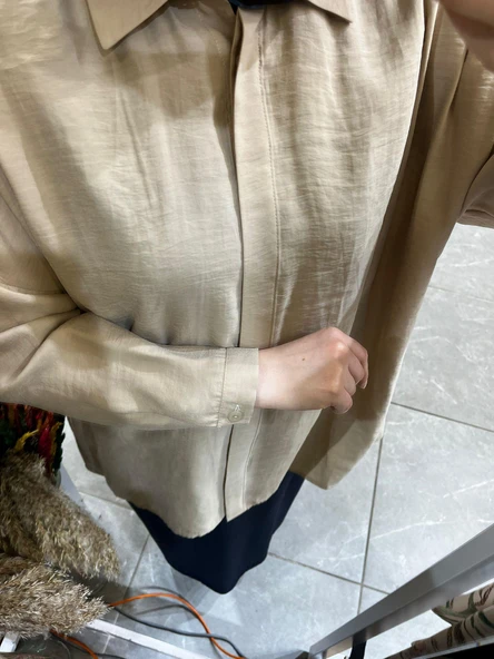 Nuss 3001 Oversize Düğmeli Gömlek Latte - Resim 2