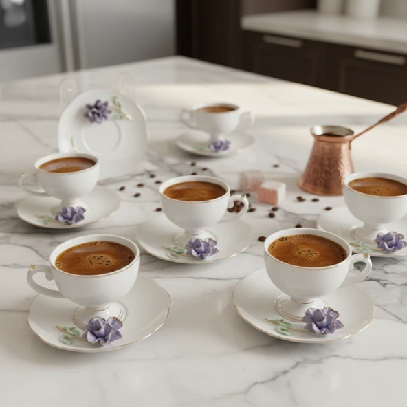 Acar Felicity 12 Parça 6 Kişilik Kahve Fincan Takımı Mor 08203 ürün görseli 1
