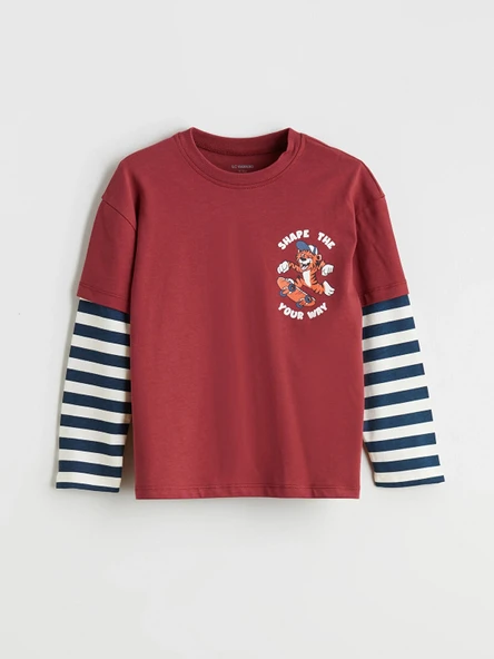 LCW Kids Bordo Bisiklet Yaka Erkek Çocuk Tişört ürün görseli 1