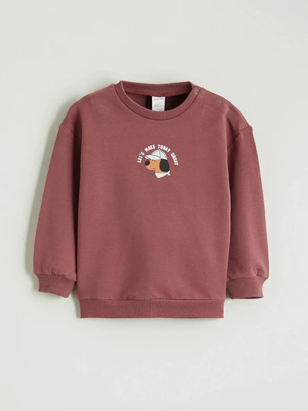LCW baby Pembe Bisiklet Yaka Baskılı Erkek Bebek Sweatshirt ürün görseli 1