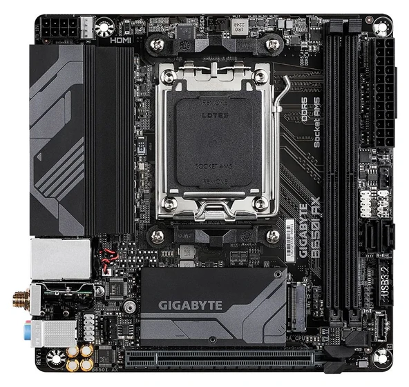 GIGABYTE B650I AX WIFI AMD B650, AM5, DDR5 6400MHz, Type-C, WIFI 6E+BT 5.3, 2.5Gb LAN, Mini ITX Anakart ürün görseli 1
