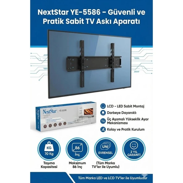 NEXT YE-5586 45-86'' Sabit LCD LED Tv Askı Aparatı - Su Terazili ürün görseli 1
