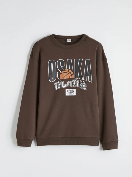 LCW Kids Kahverengi Bisiklet Yaka Osaka Baskılı Erkek Çocuk Sweatshirt ürün görseli 1