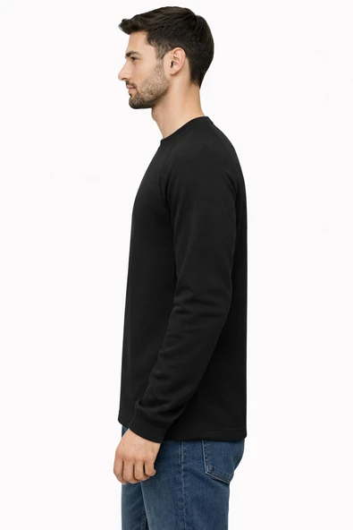 Basic Bisiklet Yaka Relaxed Regular Erkek Sweatshirt - 7063 - Resim 2