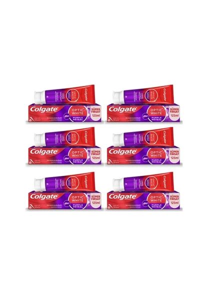 Colgate Optic White Purple Reveal Beyazlatıcı Diş Macunu 125 ml x 6 Adet Anında Daha Beyaz Dişler İçin ürün görseli 1