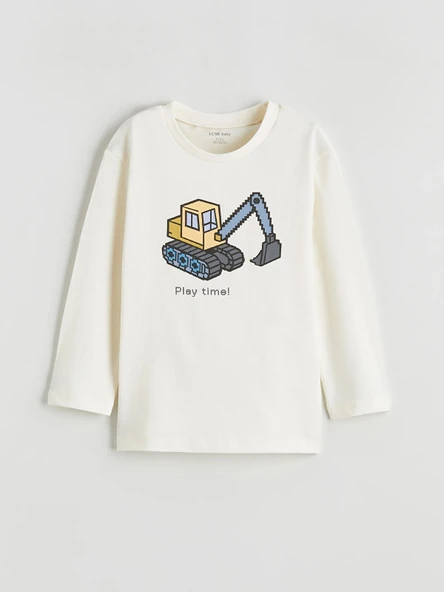 LCW baby Ekru Bisiklet Yaka Baskılı Erkek Bebek Tişört ürün görseli 1
