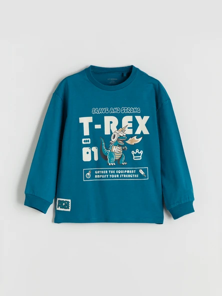 LCW Kids Petrol Dinozor Baskılı Erkek Çocuk Sweatshirt ürün görseli 1