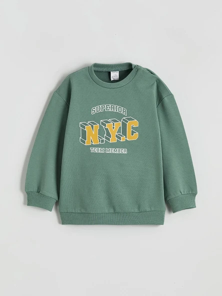 LCW baby Yeşil Bisiklet Yaka Baskılı Erkek Bebek Sweatshirt ürün görseli 1