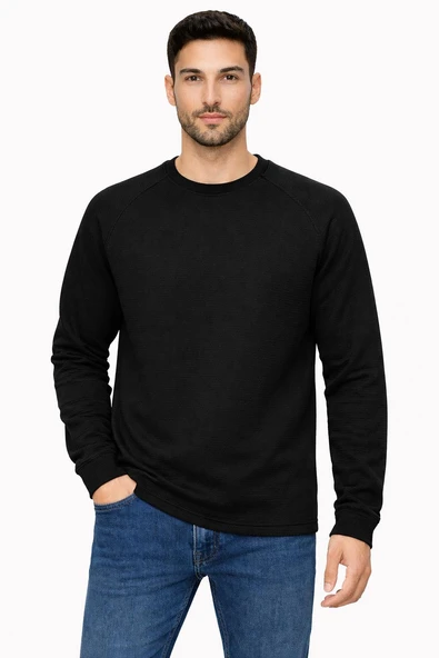 Basic Bisiklet Yaka Relaxed Regular Erkek Sweatshirt - 7063 ürün görseli 1