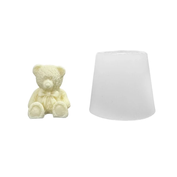 Silikon 3D Kurdeleli Sevimli Ayıcık Mum Kalıbı ürün görseli 1