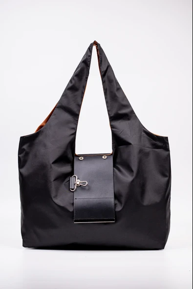 Omuz Çantası 50x60 cm Katlanabilir Paraşüt Kumaş Siyah Büyük Boy Tote ürün görseli 1