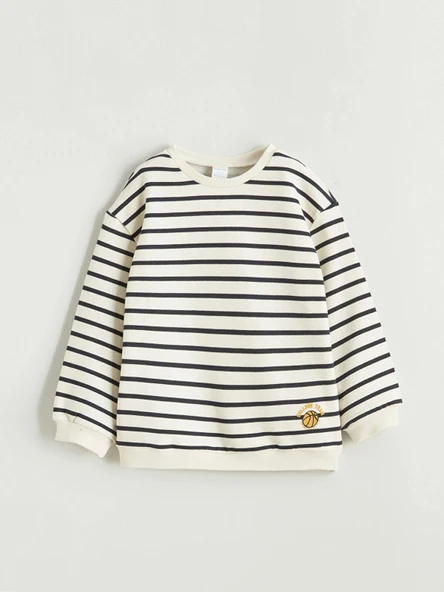 LCW baby Ekru Bisiklet Yaka Çizgili Erkek Bebek Sweatshirt ürün görseli 1