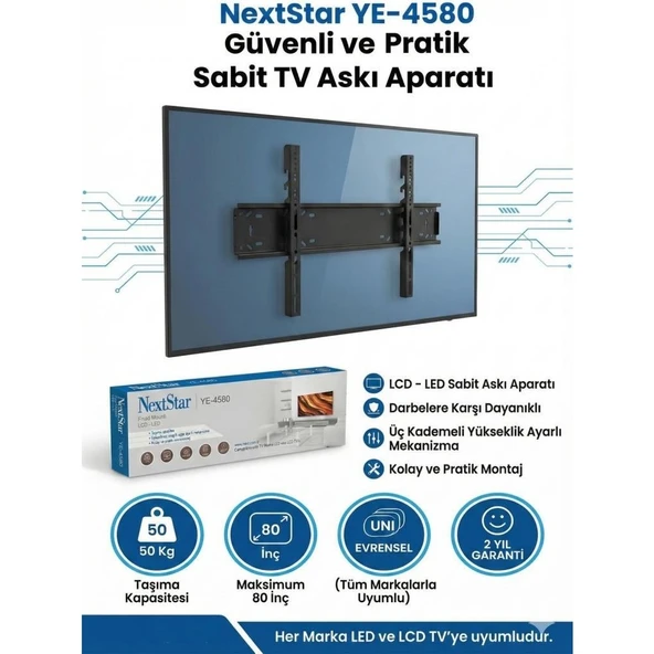 NEXT YE-4580 45-80'' Sabit LCD LED Tv Askı Aparatı - Su Terazili ürün görseli 1