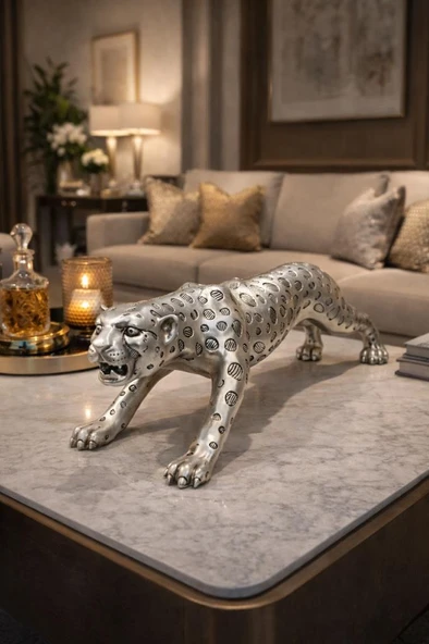 Lüks 60 cm Leopar Heykel – Ev Dekorasyon, Salon ve Ofis Masa Üstü Dekoru ürün görseli 1