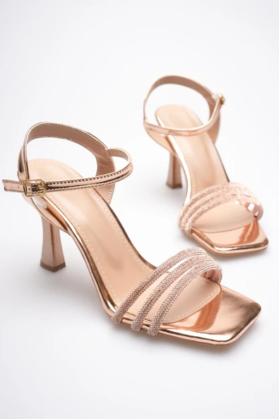 Kadın Rose Gold Taş Bantlı İnce Topuklu Abiye Ayakkabı - Karla ürün görseli 1