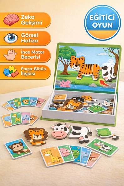 Manyetik Hayvan Puzzle Tamamlama Oyunu 40 Parça 3+ Yaş Eğitici Zeka Seti ürün görseli 1