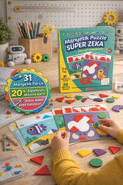 Manyetik Puzzle Süper Zeka Oyunu 3+ Yaş Eğitici Manyetik Şekiller Tangram Seti ürün görseli 1