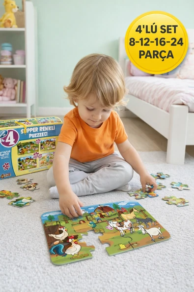 4’lü Hayvanlar Puzzle Seti 8-12-16-24 Parça Eğitici Çocuk Yapboz Oyuncak ürün görseli 1