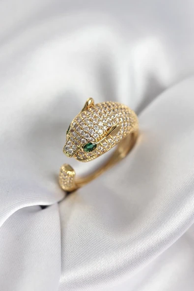 Jaguar Model Gold Renk Zirkon Taşlı Kadın Yüzük - TJ-BYK3934 ürün görseli 1