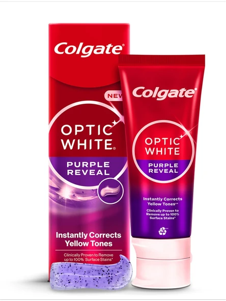 Colgate Optic White Purple Reveal Beyazlatıcı Diş Macunu 125 ml 4 Adet+  Hediye Dynamic Diş Fırçası Orta ürün görseli 1