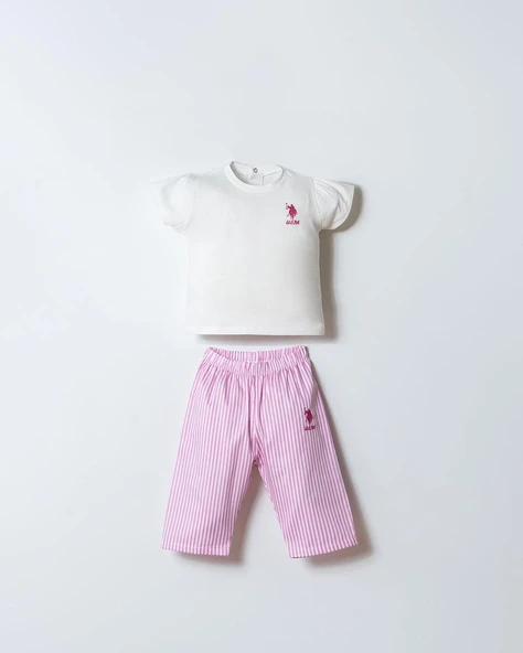 U.S. Polo Assn Kız Bebek  2 li T-şhirt Takım Beyaz ürün görseli 1