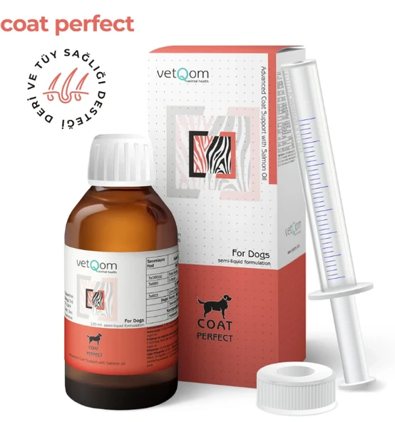Vetqom Coat Perfect Köpek Tüy Dökülmesini Engelleyen Vitamin Şurubu 120 ml ürün görseli 1