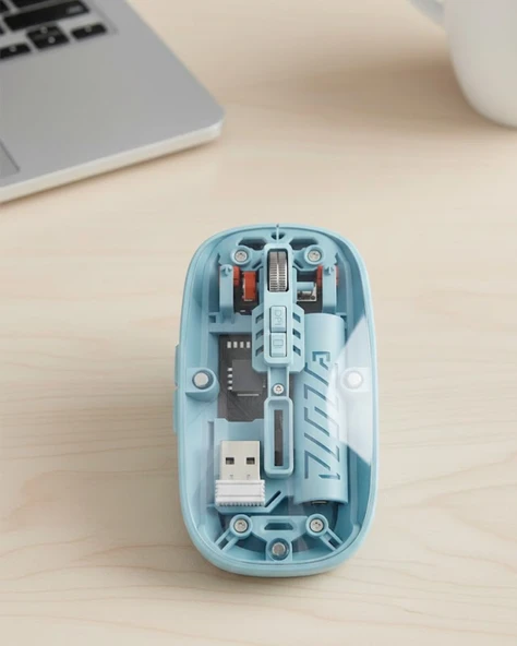 Bluetooth 5.2 ve 2.4G USB Kablosuz Mouse Pilli Mavi Tasarım ürün görseli 1