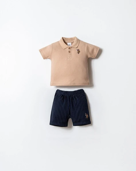 U.S. Polo Assn Erkek Bebek  2 li Şort T-şhirt Takım Bej ürün görseli 1