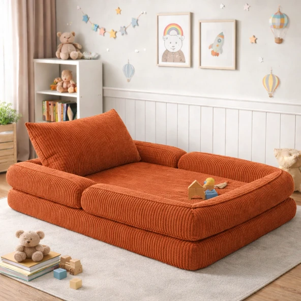 Puffiber Yeni Nesil Kiremit Premium Katlanabilir Modüler Çocuk Oyun Yatağı ve Minderi 80x160 cm Tam Sünger ürün görseli 1