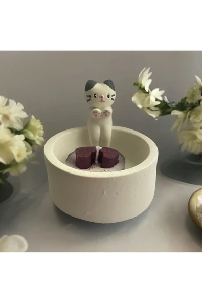 Üşüyen Kedi Beton Mumluk 1 Adet Tea Light Mum Hediye ürün görseli 1