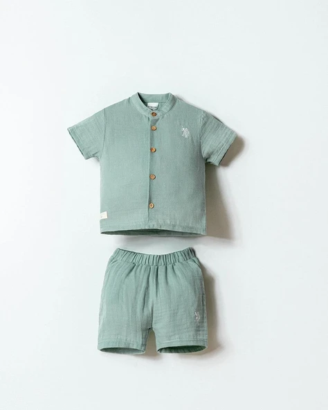 U.S. Polo Assn Erkek Bebek  2 li Şort Gömlek Takım Mint ürün görseli 1