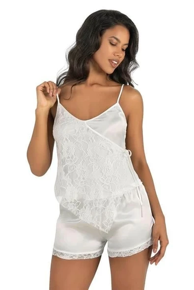 HERŞEYTREND  Ekru Saten Şort Takımı 9204 ürün görseli 1