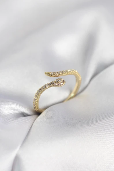 Gold Renk Yılan Model Zirkon Taşlı Kadın Yüzük - TJ-BYK4072 ürün görseli 1