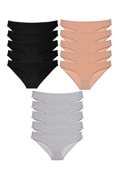 15 adet Süper Eko Set Likralı Kadın Slip Külot Siyah Ten Gri ürün görseli 1