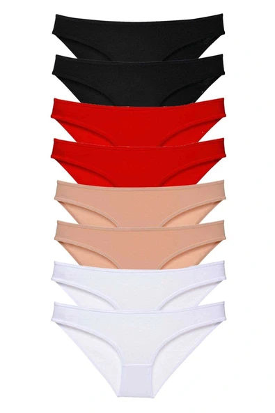 8 adet Süper Eko Set Likralı Kadın Slip Külot Siyah Kırmızı Ten Beyaz ürün görseli 1