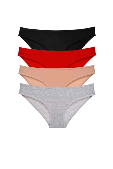 4 adet Süper Eko Set Likralı Kadın Slip Külot Siyah Kırmızı Ten Gri ürün görseli 1