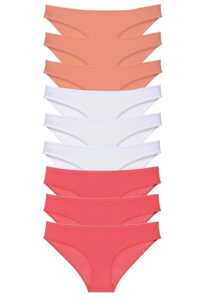 9 adet Süper Eko Set Likralı Kadın Slip Külot Pudra Beyaz Fuşya ürün görseli 1