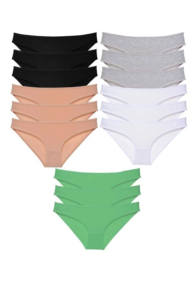 15 adet Süper Eko Set Likralı Kadın Slip Külot Siyah Ten Gri Beyaz Yeşil ürün görseli 1