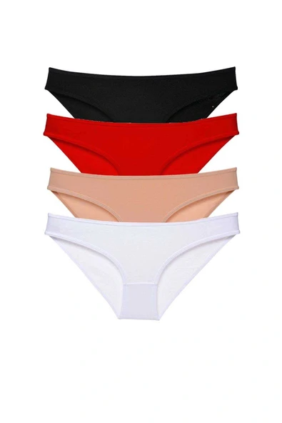4 adet Süper Eko Set Likralı Kadın Slip Külot Siyah Kırmızı Ten Beyaz ürün görseli 1