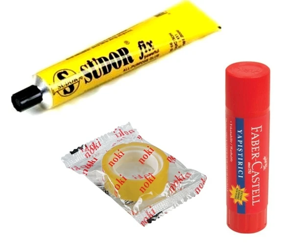 Faber Stick Yapıştırıcı 10gr , Noki Bant 12x10, Sıvı Yapıştırıcı 19gr - 3 parça ürün görseli 1