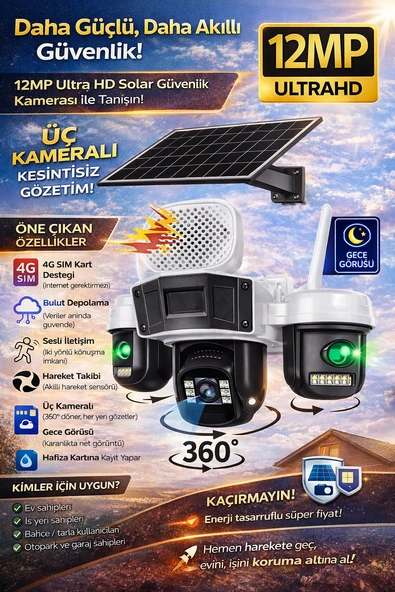 4g Solar Panelli 3 Kameralı Güvenlik Kamerası ürün görseli 1