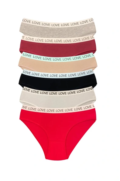 6 Adet Pamuklu Esnek Kadın Slip Bikini Külot Geniş Lastikli Baskılı ürün görseli 1