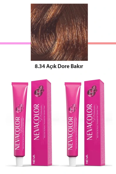 2 li Set Premium 8.34 Açık Dore Bakır - Kalıcı Krem Saç Boyası 2 X 50 g Tüp ürün görseli 1