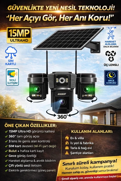 4g Solarpanelli 3 Kameralı Güvenlik Kamerası ürün görseli 1