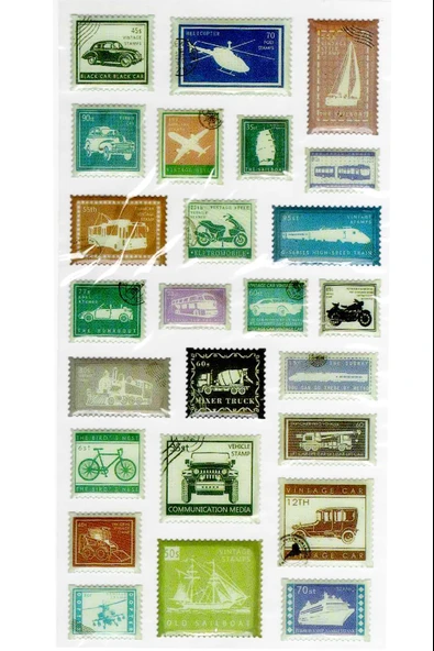Vintage Sticker Pul Retro Style Kabartmalı Stiker Çıkartma Etiket 9x17 cm - Taşıt Araba Pul Mektup ürün görseli 1