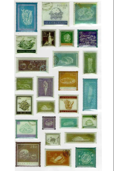 Vintage Sticker Pul Retro Style Kabartmalı Stiker Çıkartma Etiket 9x17 cm - Yiyecek Pul Mektup ürün görseli 1